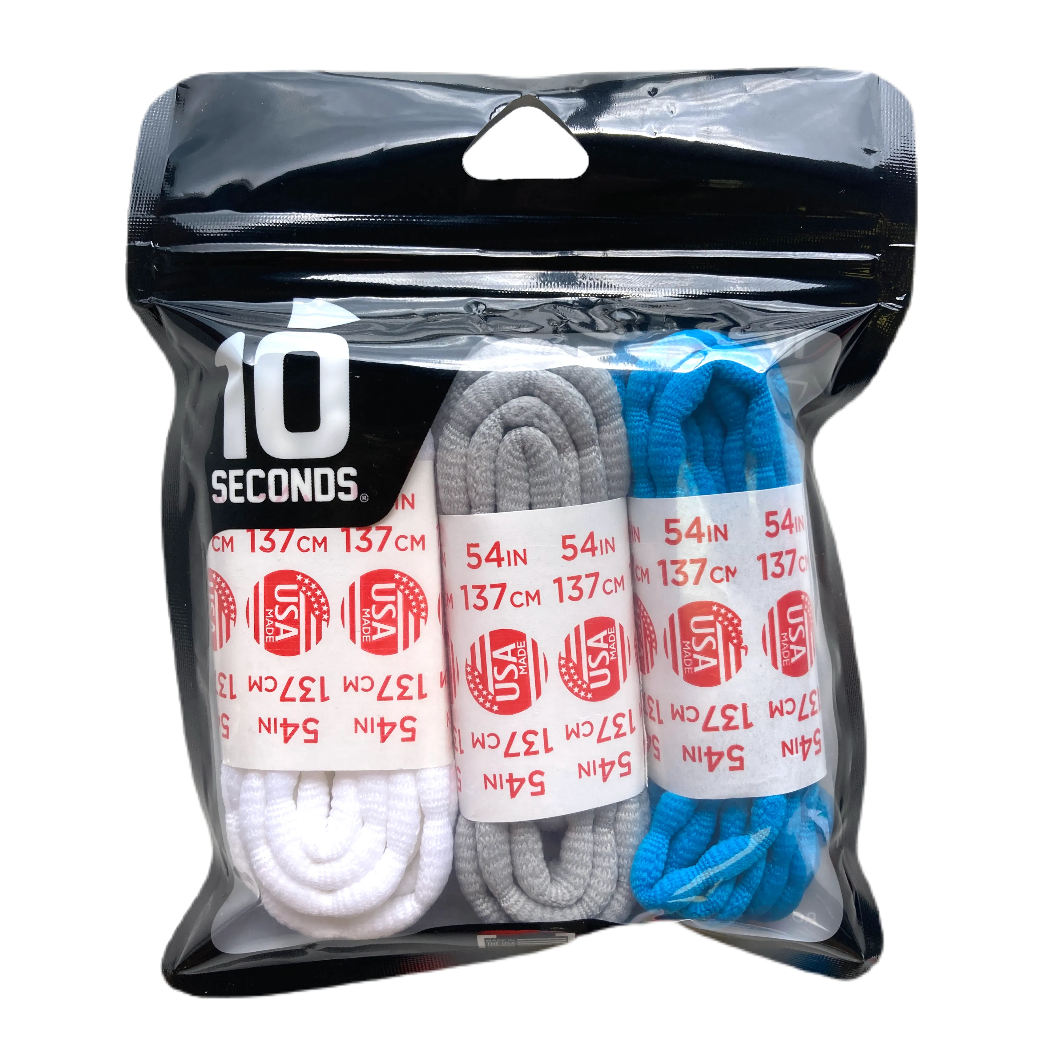 10 Seconds® Athletic Bubble Laces | White/Silver/Neon Blue Multi-Pack