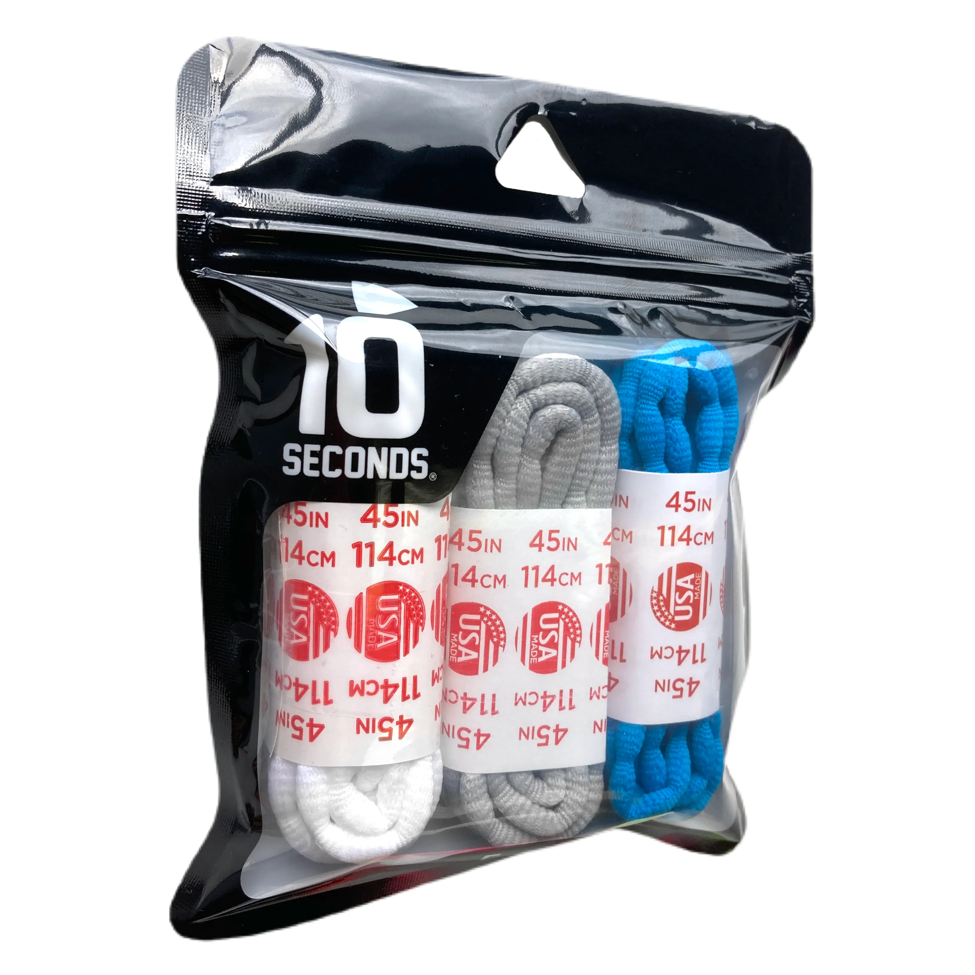 10 Seconds® Athletic Bubble Laces | White/Silver/Neon Blue Multi-Pack