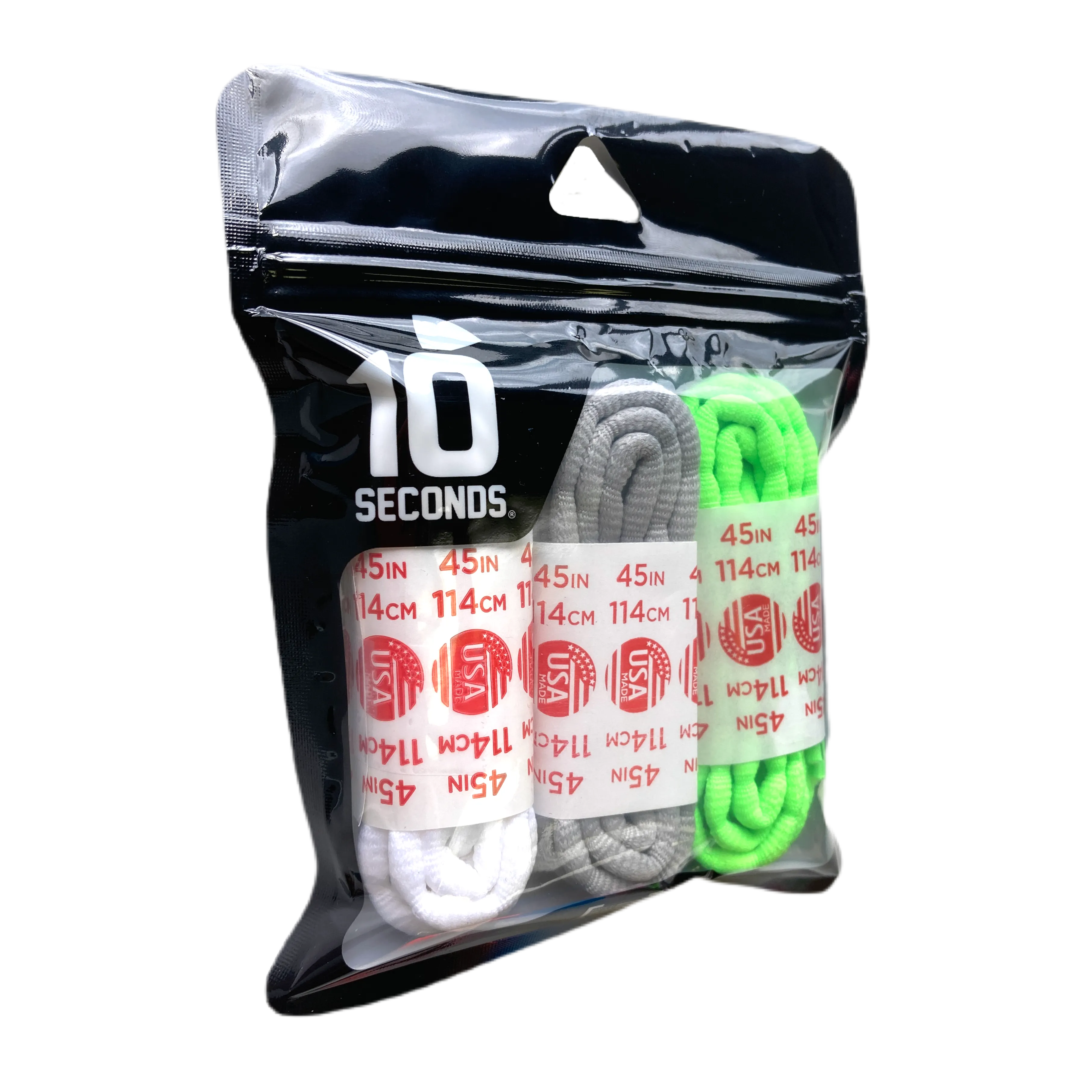 10 Seconds® Athletic Bubble Laces | White/Silver/Neon Green Multi-Pack