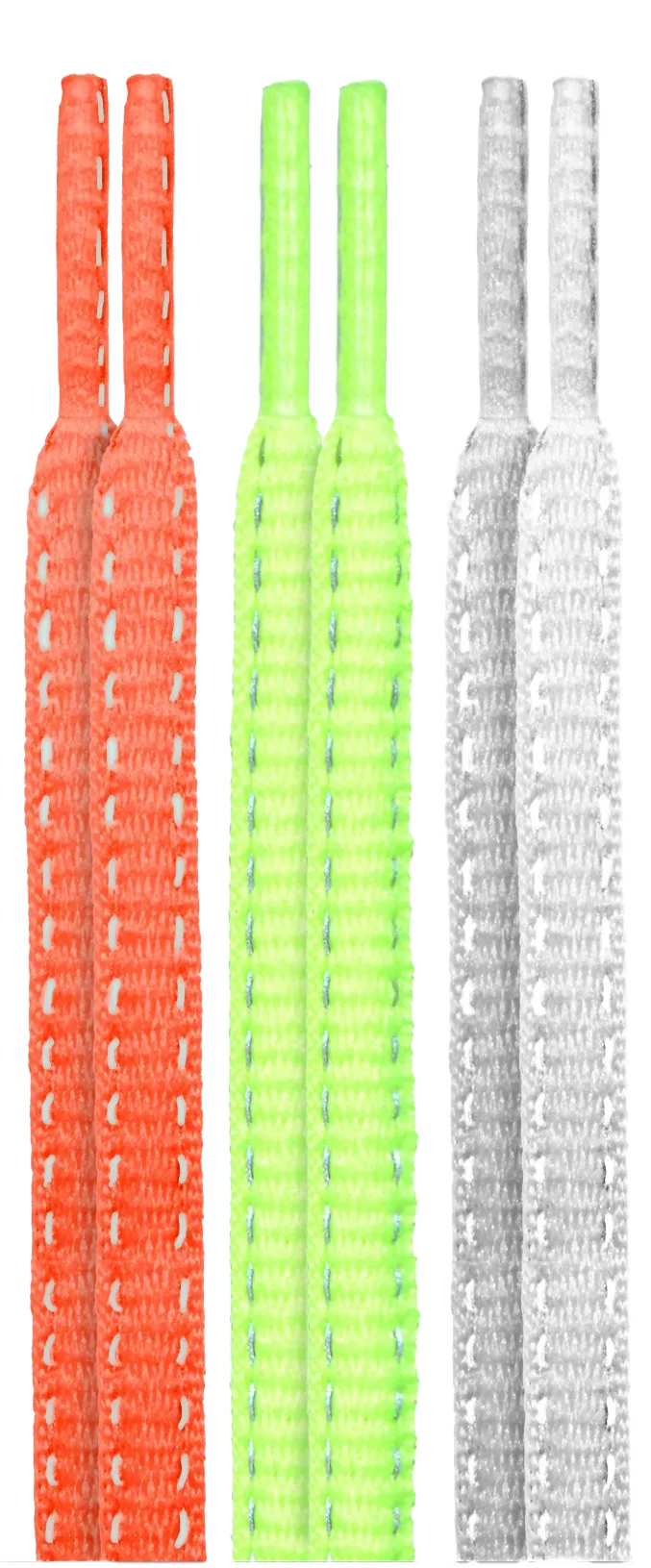 10 Seconds ® Reflexall ® Athletic Oval Laces | Hot Red/Neon Yellow/White Reflective Multi-Pack