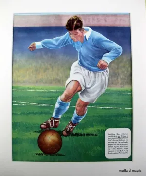 1954 Mounted Colour Football Polychrome Print Roy Clarke (Manchester City)