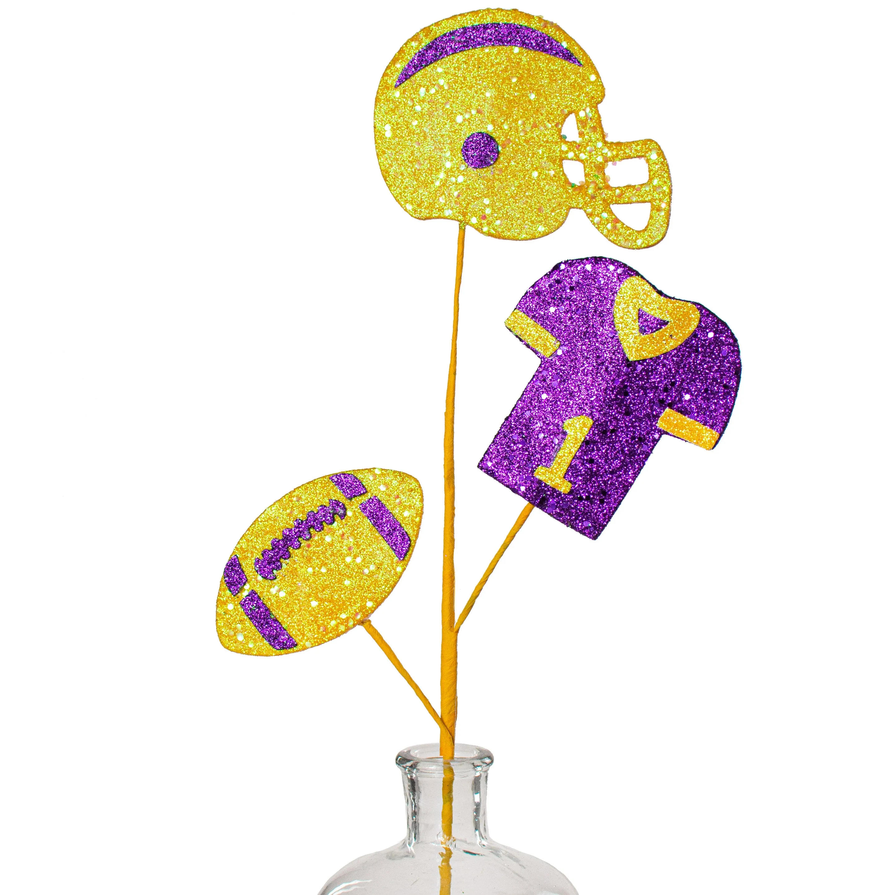 24" Glitter Helmet, Jersey, Football Pick: Yellow & Purple