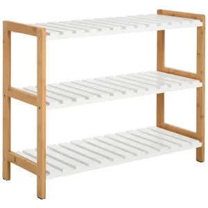 3-Tier Shoe Rack Wood Frame Slatted Shelves Spacious Open Hygienic Storage Home Hallway Furniture Family Guests 70L x 26W x 57.5H cm - Natural