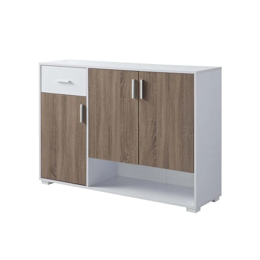 47 Inch 3 Door Cabinet Console, Single Drawer, Metal Handles, White, Taupe By Casagear Home