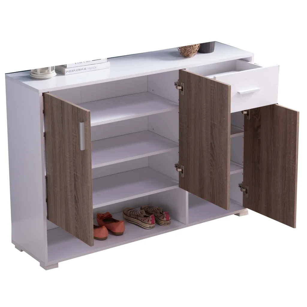 47 Inch 3 Door Cabinet Console, Single Drawer, Metal Handles, White, Taupe By Casagear Home