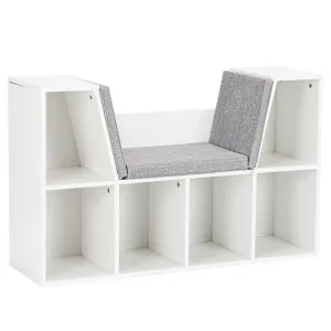 6-Cubby Kid Storage Bookcase Cushioned Reading Nook-White