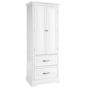 62 Inch Freestanding Bathroom Cabinet with Adjustable Shelves and 2 Drawers-White