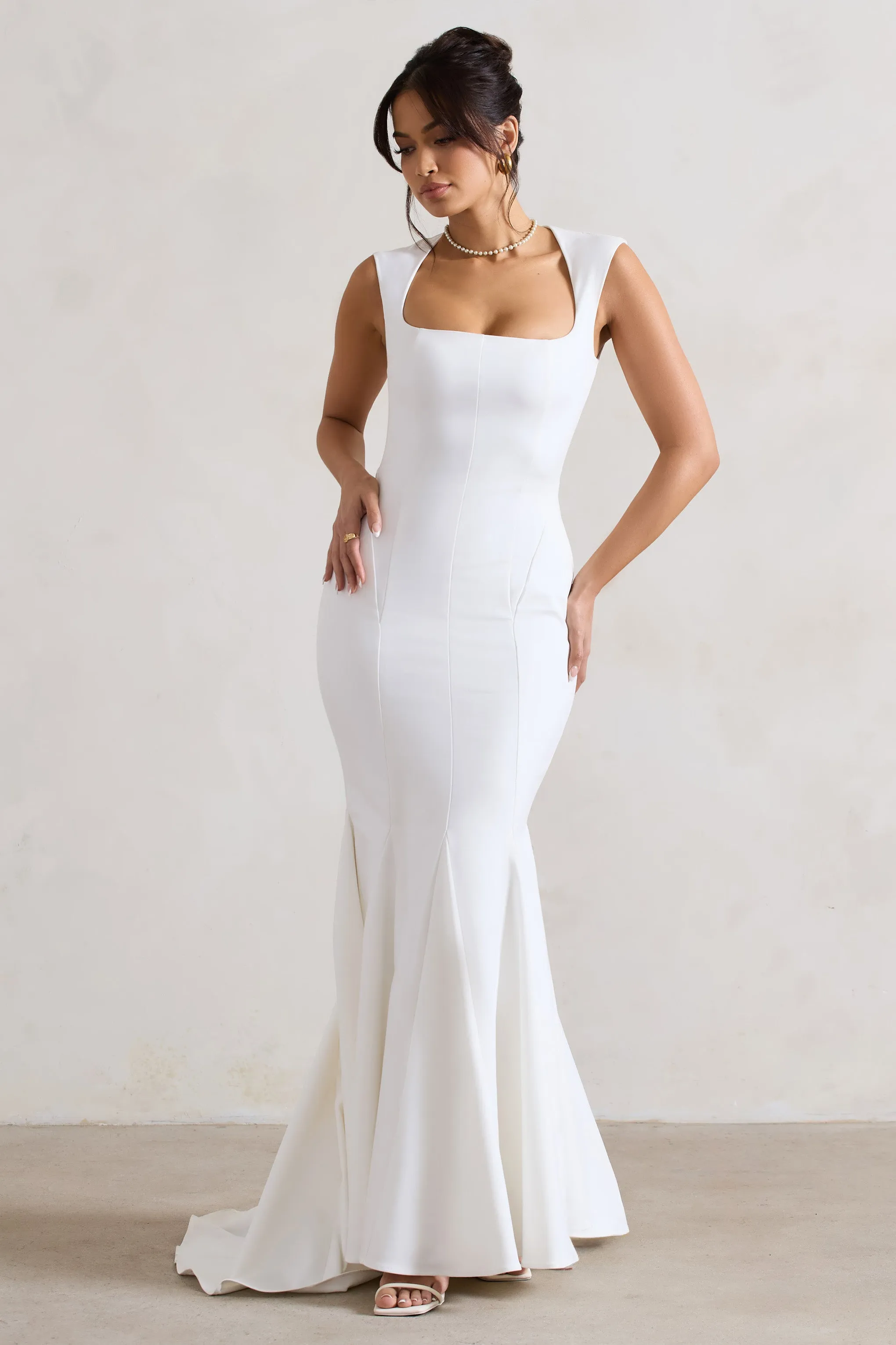 Adore You | Cream Square-Neck Structured Fishtail Maxi Dress