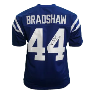 Ahmad Bradshaw Autographed Pro Style Football Jersey Blue (JSA)