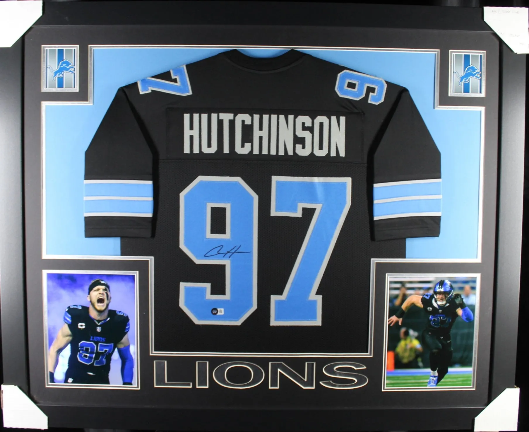 Aiden Hutchinson framed autographed black jersey