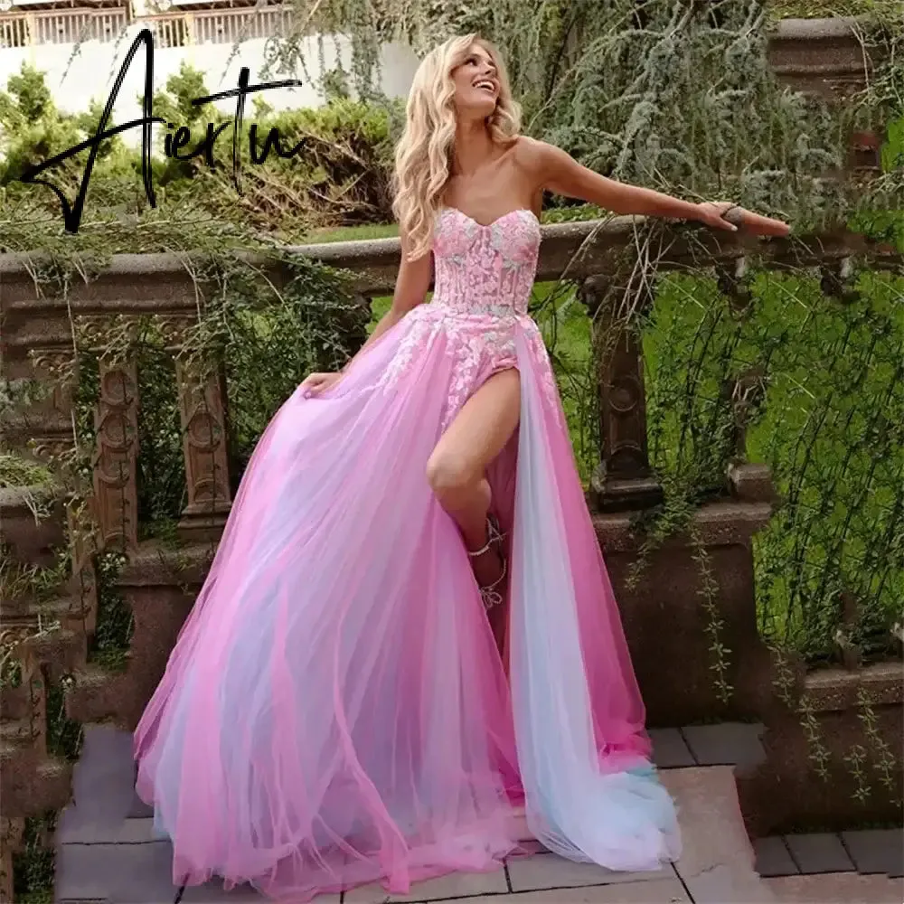 Aiertu  Hot Pink Prom Dresses Sexy Strapless Embroidered  Prom Dress Party Dresses 2024 Custom Dress