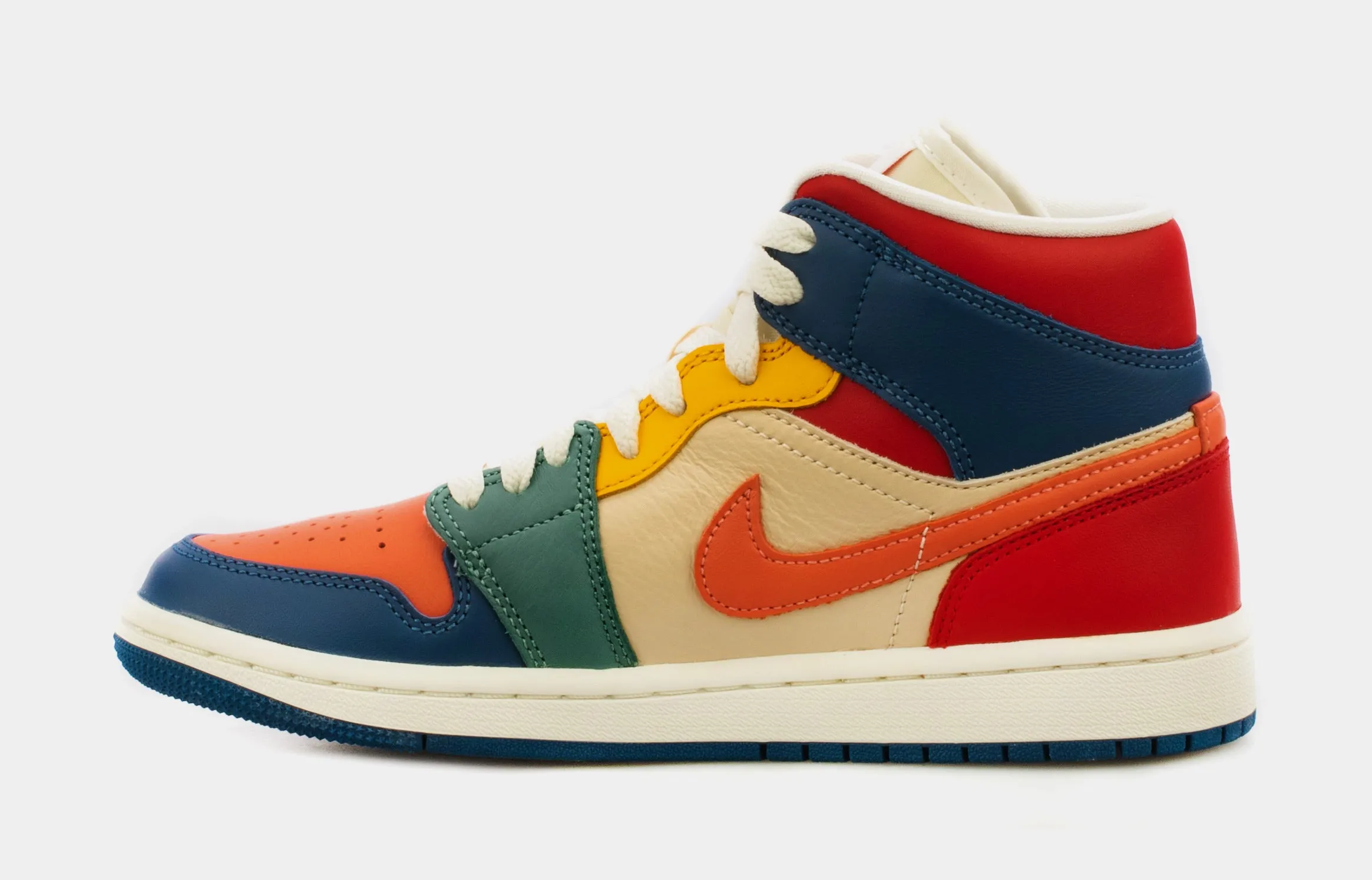 Air Jordan 1 Retro Mid Multi-Color Womens Lifestyle Shoes (White/Multi)