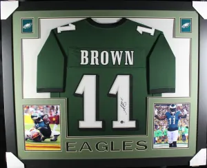 AJ Brown framed autographed green jersey