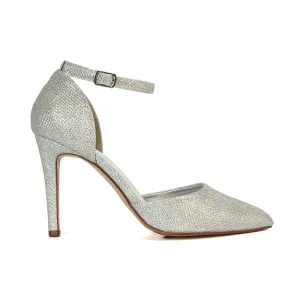 Ami High Heel Stilettos Pointed Toe Strappy Court Shoes in Silver Glitter