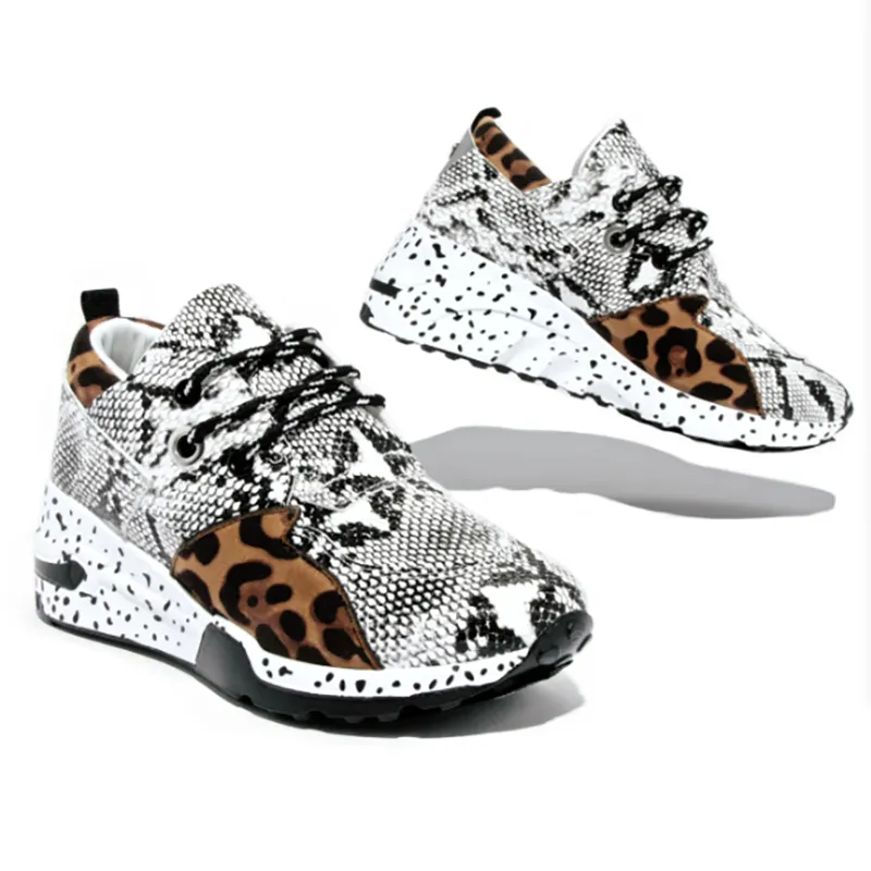 Amozae  2022 New Women Casual Shoes Breathable Ladies Sneakers Leopard Print Faux Fur Sneakers Lace-Up Platform Sports Shoes Women