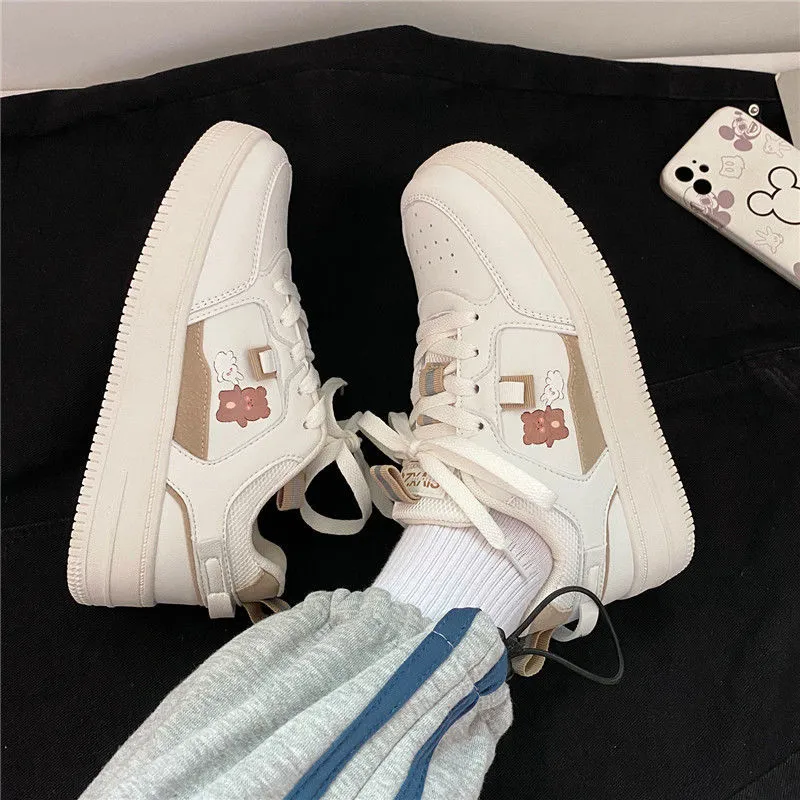 Amozae- Sneakers Women Platform 2024 White Japan Kawaii Bear Sports Shoes Flat Trainers Casual Korean Running Spring Autumn Fashion