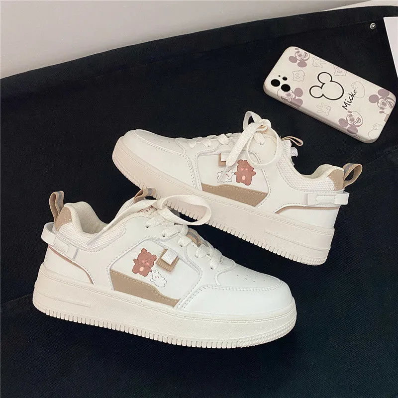 Amozae- Sneakers Women Platform 2024 White Japan Kawaii Bear Sports Shoes Flat Trainers Casual Korean Running Spring Autumn Fashion