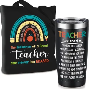 ARTINAEL Best Teacher Appreciation Gifts for Women Men, 2024 New Teacher Gifts, End of Year, Birthday Gift for Mentor -Teachers Week Gift Set - Teacher Mug, Travel Coffee Tumbler & Totes Bag.