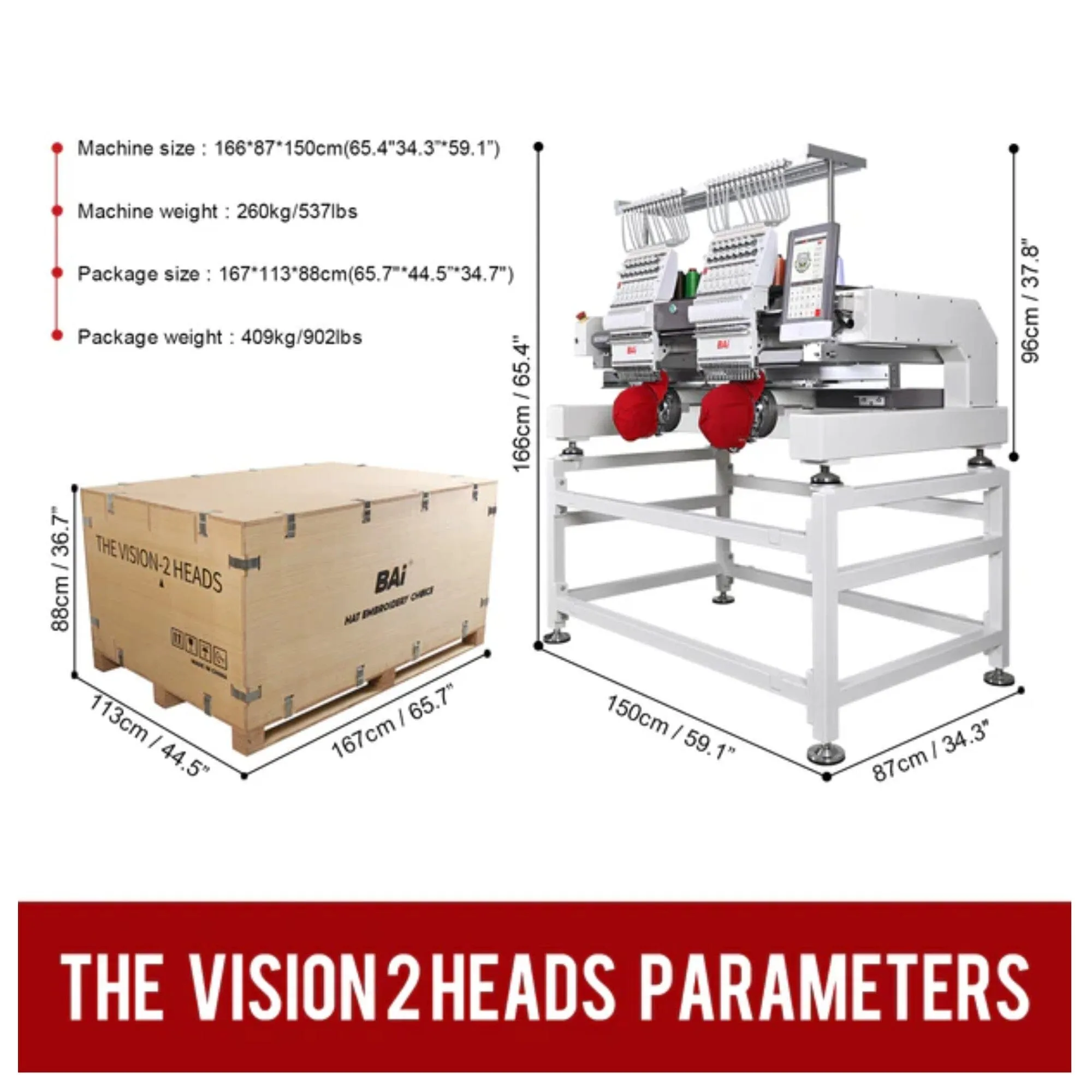 BAi VISION Two Head 15 Needle Embroidery Machine Bundle with Hotronix Hat Press