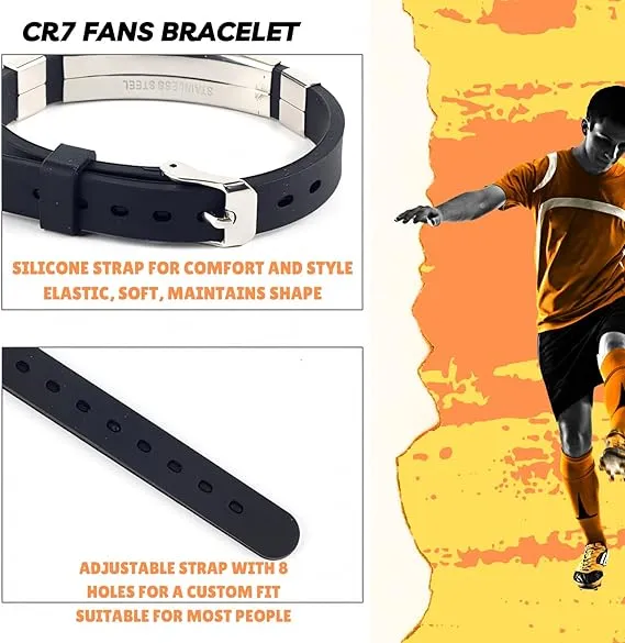 BENIFILE CR7 Football Star Bracelet Pendant Necklace Set, Adjustable Stainless Steel Necklace Silicone Football Bracelet for Men