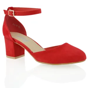 BILLIE-MAY CHUNKY STRAPPY MID BLOCK HIGH HEELS COURT SHOES IN RED