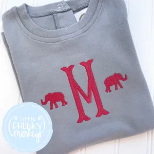 Boy Shirt - Gray shirt with Crimson Initial and Elephants