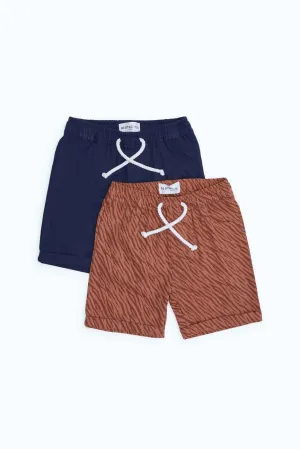 Boys Navy and Rust Poplin Short Set (Pack of 2)