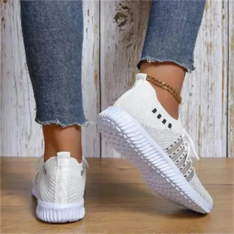 Casual Lace-up Mesh Sneakers Breathable Flying Woven Round Toe Walking Running Sports Shoes for Women