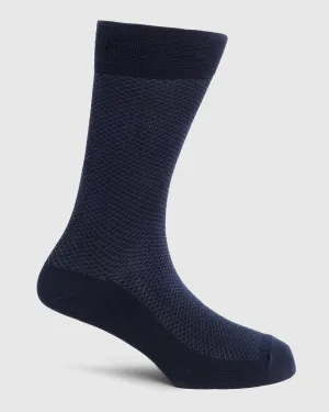 Cotton Navy Textured Socks - Rexburg