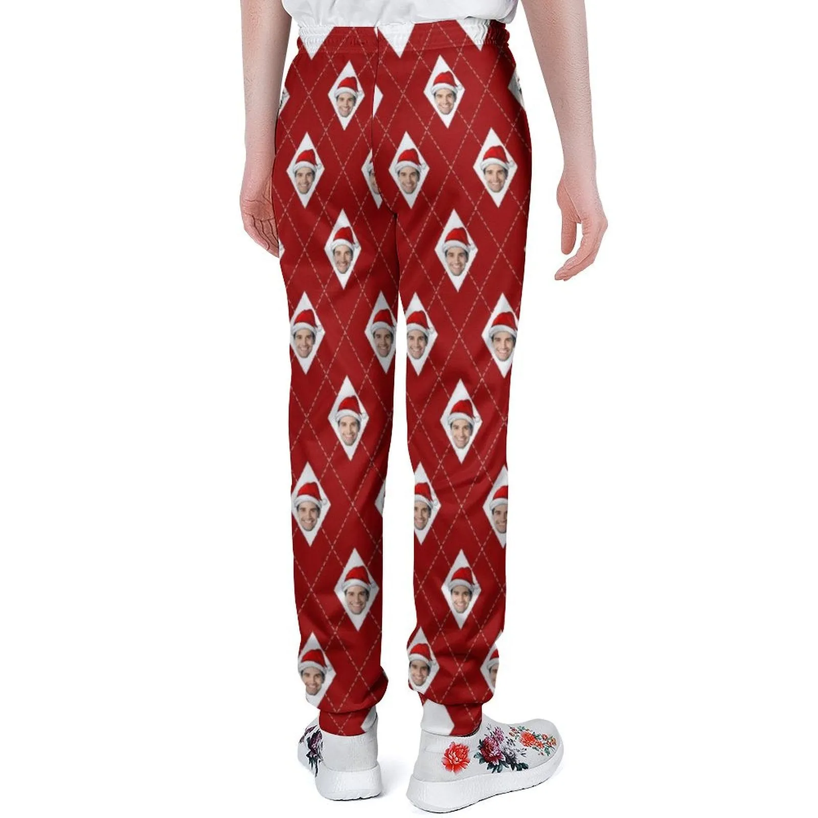 Custom Face Diamonds Christmas Gifts with Hat Men's Sweatpants Personalized Sports Pants