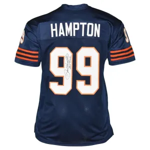 Dan Hampton Autographed Pro Style Football Jersey Navy Blue (JSA) HOF Inscription Included