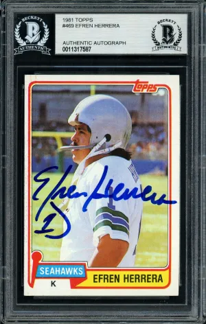 Efren Herrera Autographed 1981 Topps Card #469 Seattle Seahawks Beckett BAS #11317587