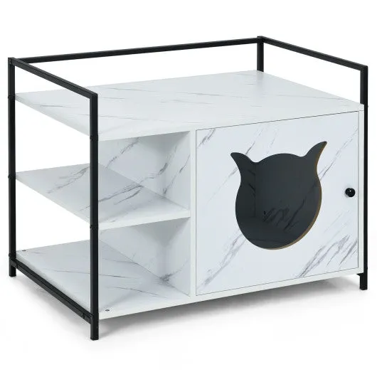 Enclosure Hidden Litter Furniture Cabinet with 2-Tier Storage Shelf-White