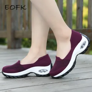 EOFK Women Sneakers Slip-On Spring Summer Cushioning Sports Shoes for Female Wine Red Comfortable Women's Loafers Flats