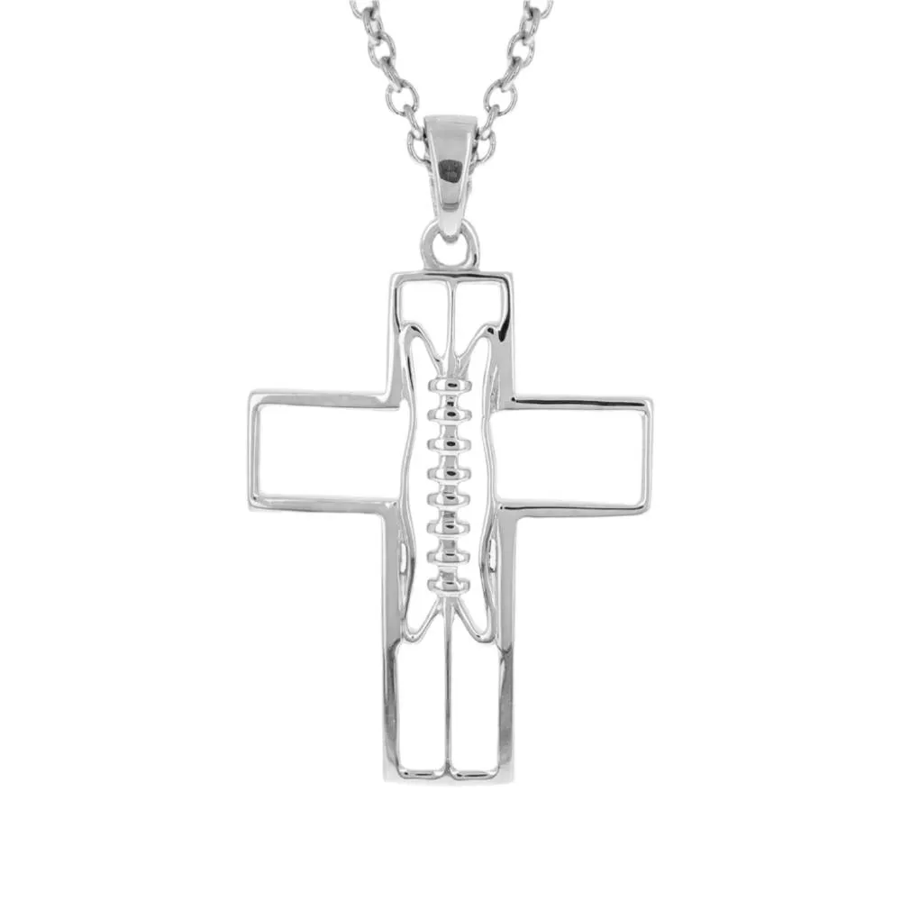 Extra Large Gridiron Football Cross Necklace | Sterling Silver