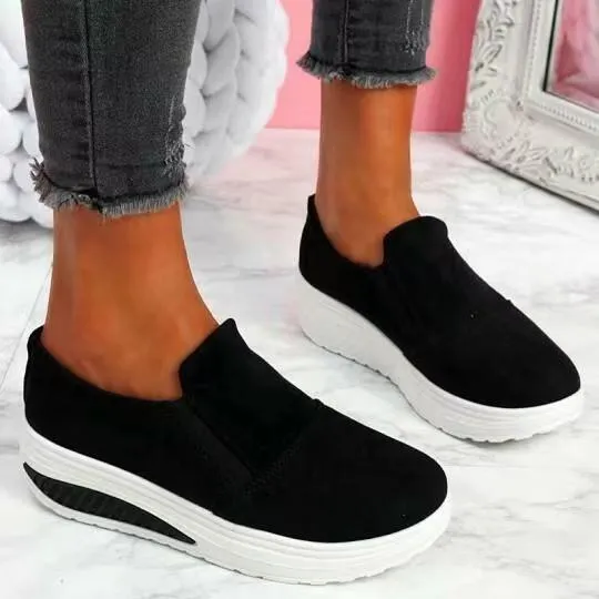 Fall Solid Color Large Size Low-top Flat Canvas Round Toe Casual Women's Shoes