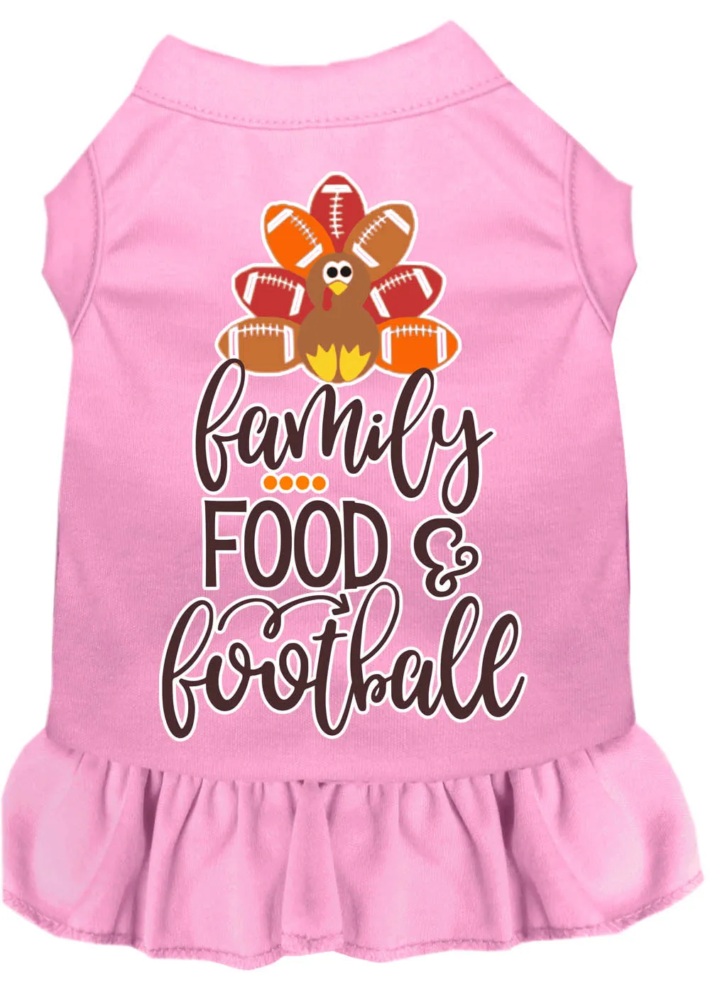 Family, Food, And Football Screen Print Dog Dress Light Pink 4x