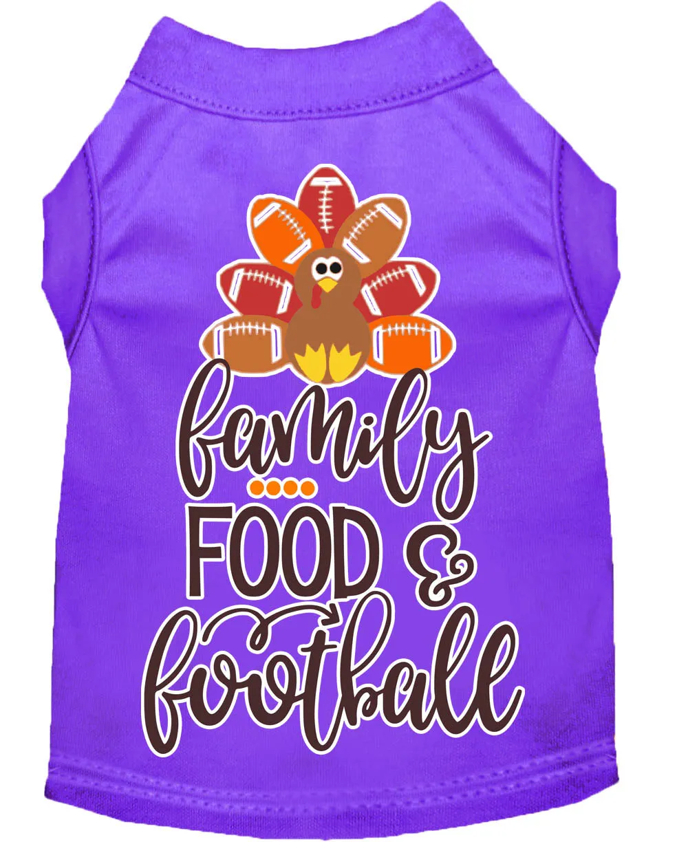 Family, Food, And Football Screen Print Dog Shirt Purple Sm