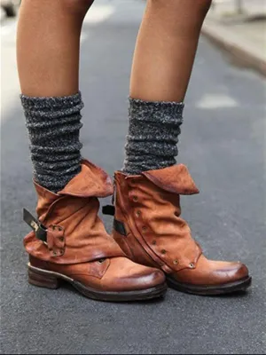 Fashion Ankle Buckle Martin Low-heel Boots Shoes