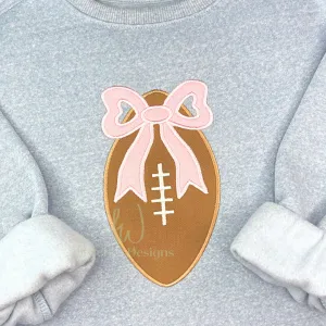 Football with bow satin stitch applique machine embroidery design