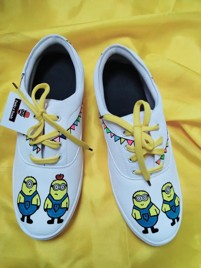 Funky N Trendy hand painted minion water resistant sneakers