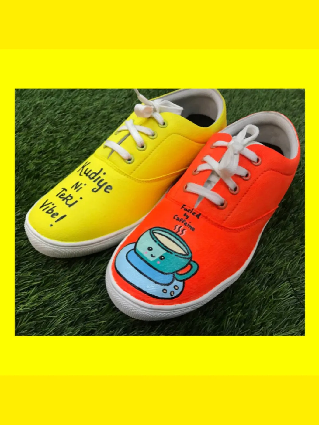 Funky N Trendy hand painted water resistant Kudiye ni teri vibe theme dual tone sneakers