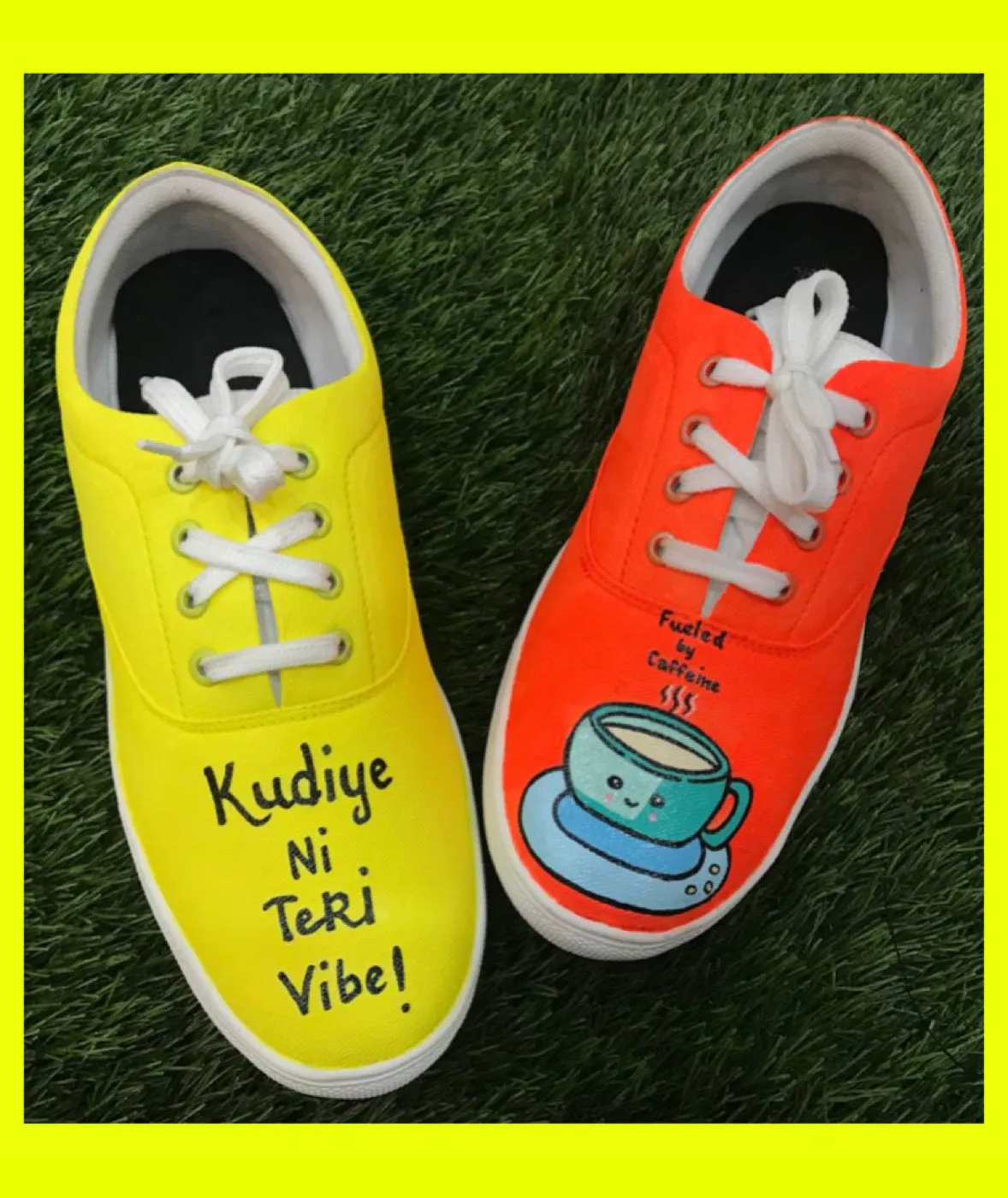 Funky N Trendy hand painted water resistant Kudiye ni teri vibe theme dual tone sneakers