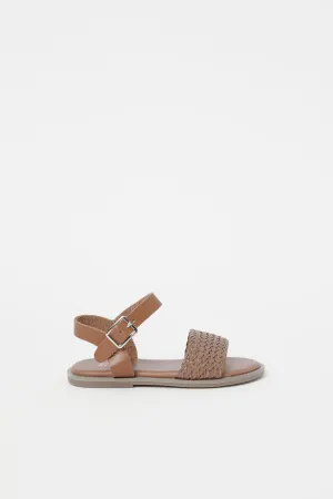 Girls Brown Weave Strap Sandal