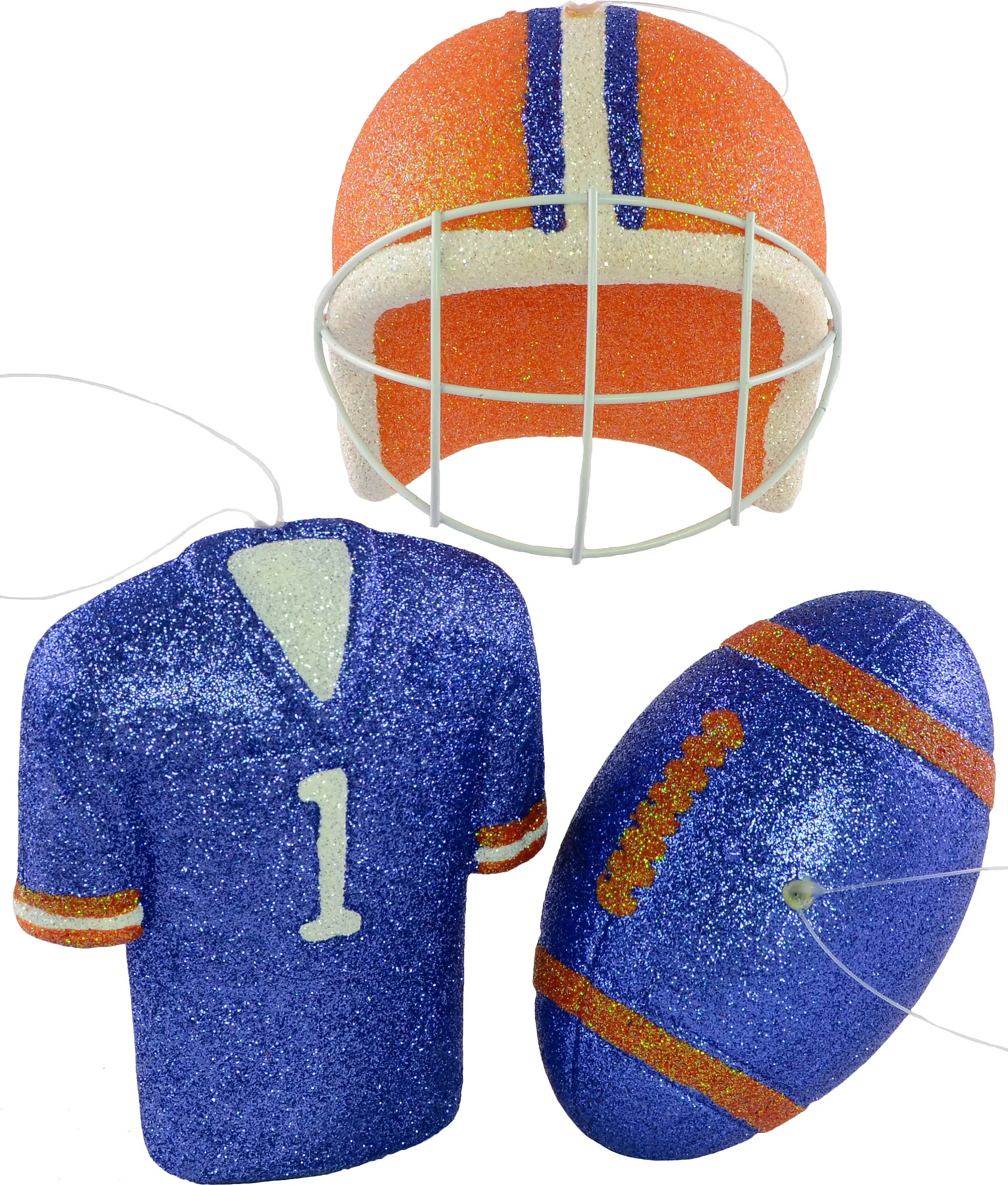 Glitter Football Ornament Assortment: Orange & Blue (Set of 3)