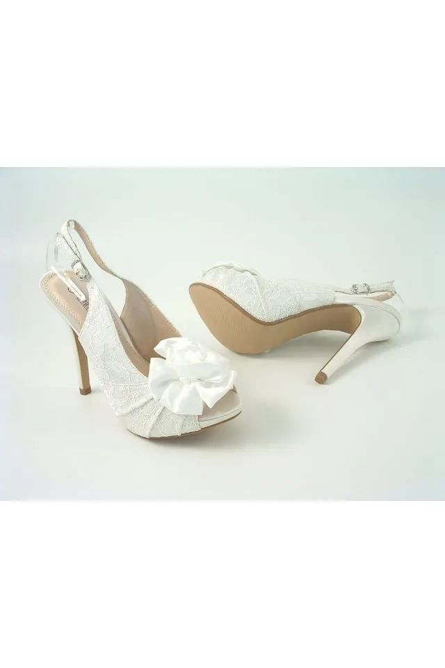 Glitz Shoes Kesha Ivory Lace Peep Toe Court Shoe