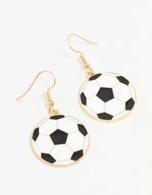 Gold Enamel Football Drop Earrings