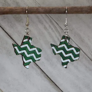 Green and White, Texas, Wooden Dangle Earrings by Cate's Concepts, LLC