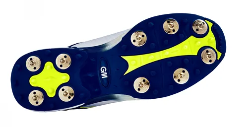 Gunn & Moore Original Spike Senior Cricket Shoes - White/Blue/Yellow