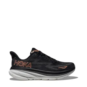 Hoka Women's Clifton 9 Sneaker in Black/Rose Gold